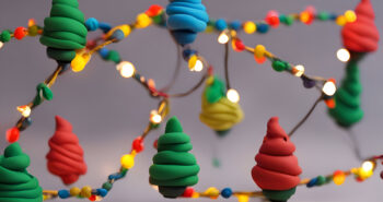 Christmas tree made of multicolored garland on a gray background
