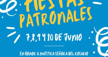 Cartel y programa fiesta mayor confeti divertido azul y amarillo